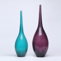 紫色国际绿手工刻线花瓶摆件 玻璃摆设品 欧式创意 家居别墅餐厅客厅装饰品A10115-490S
