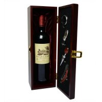 高品质红酒PU皮盒葡萄酒挂金单支酒盒皮盒红酒时尚包装礼盒酒具5件套MJ-1-4E