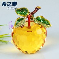 水晶工艺品 创意法兰瓷叶水晶苹果 8cm水晶苹果时尚家居摆件礼品