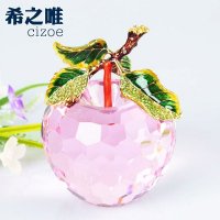 水晶工艺品 100#金叶水晶苹果 装饰家居水果摆件 创意礼品批发