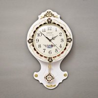 欧式古典木质牆钟白色复古装饰时钟实用摇摆挂钟kn132