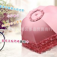 厂家直销 新款高档甜美蕾丝公主防晒黑胶伞 Hellokitty三折伞，款式随机