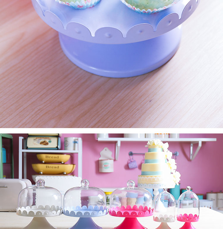 开利 欧式婚庆玻璃盖铁艺蛋糕托盘蕾丝边创意蛋糕园盘带盖西点托2