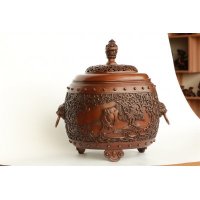 中式简约铜制龙钮缠枝莲纹鼓式熏炉造型摆件家居装饰摆件卧室摆件客厅摆件