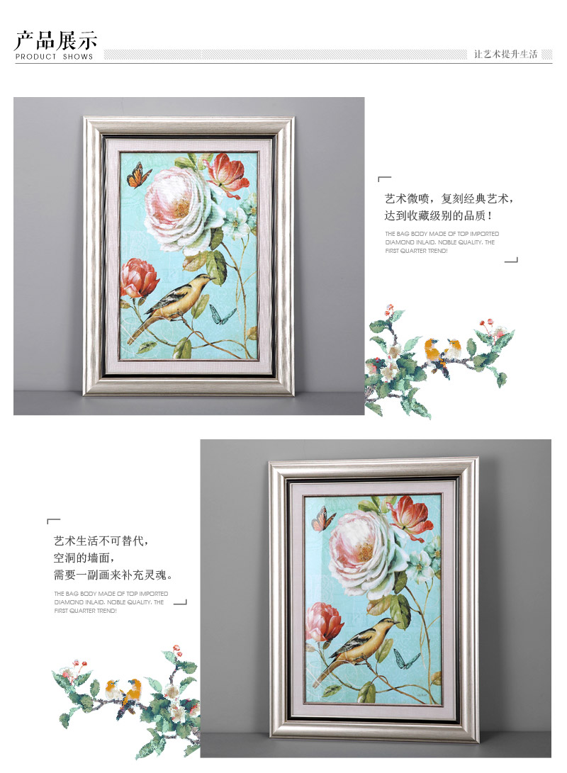 欧式花鸟家居装饰挂画 蓝色艺术微喷进口画心ps框挂画 酒店家居装饰画 SPG YH0543