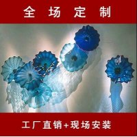 定制 创意墙饰壁挂琉璃背景墙荷叶装饰家装饰品荷叶挂盘壁饰墙饰装饰品 送不锈钢配件