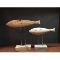 印度进口仿博物馆木质抽象鱼摆件动物摆件家居装饰摆件