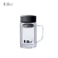 Diller388MLH326新品透明水晶杯带手柄双层高硼硅玻璃杯耐热茶杯办公促销礼品杯带盖商务杯