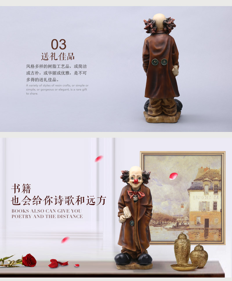 简约创意拿书小丑树脂工艺 可水洗不掉色装饰摆件 客厅招财办公室酒吧摆件 20724