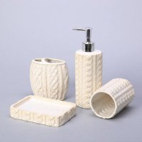 欧式卫浴用品陶瓷四件套摆件 白色简约创意花纹沐浴用品礼品套装沐浴瓶 MYTW
