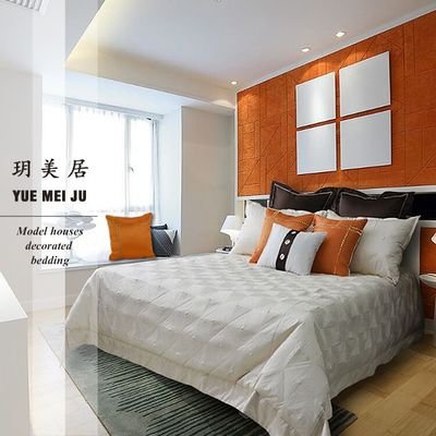 简约现代橙灰床上用品4件套多件套样板房床品 软装设计师床品定制