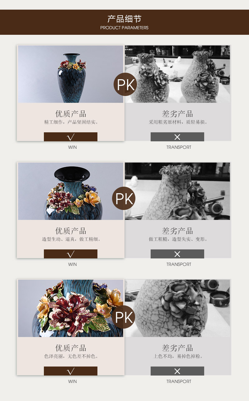 中式复古高档花开富贵花瓶摆件 彩色水晶合金摆设装饰品 客厅玄关摆设 HKFG6