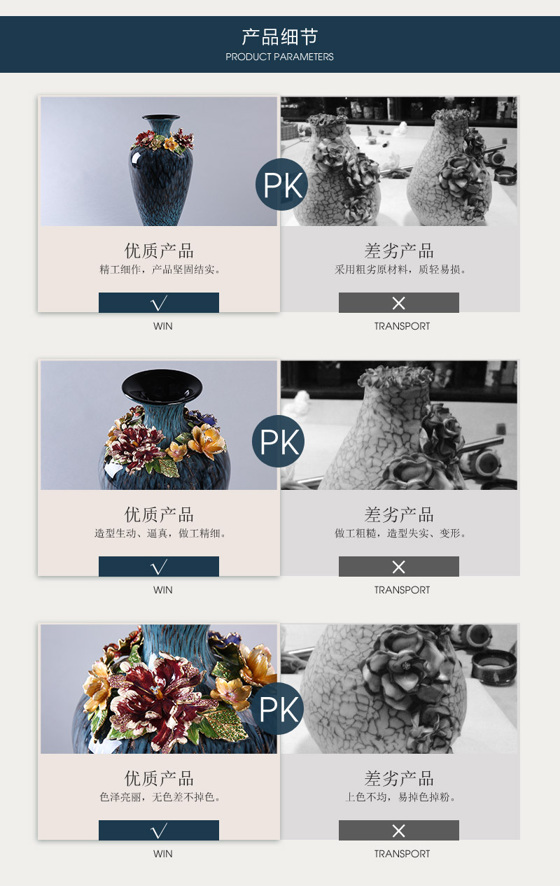 中式复古高档花开聚喜（低）花瓶摆件 彩色艺术底纹摆设装饰品客厅玄关摆设 HKJXD6