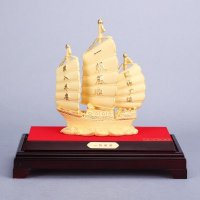 中式复古一帆风顺紫铜镕金摆件 金色风水装饰摆件 送礼办公室镇宅家居装饰摆件 SFA-48