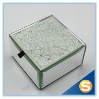 欧式高档方形银色闪粉玻璃首饰盒 创意家居饰品收纳盒 玻璃珠宝盒 礼品 收纳盒 梳妆台家居用品