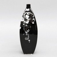 高档黑色瓷花器 唐草花日式陶瓷花瓶 插花器 玄关摆件CP-E024