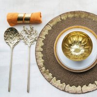 印度进口/铜制品/金色/沙拉勺套件/厨房摆件/餐厅/会所