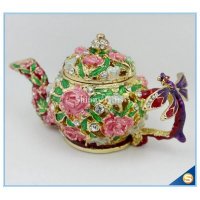 高档珐琅家居摆件 蜻蜓茶壶首饰盒 梳妆台小饰品收纳盒 创意家居摆件 高档礼品