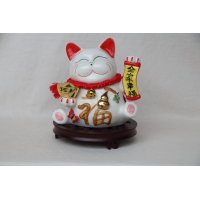 中式风水木底座全家幸福陶瓷招财猫存钱罐A1005