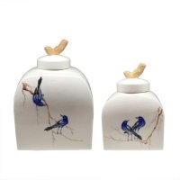 美式中式古典龟裂陶瓷储物罐摆设手绘花鸟图案工艺品家装饰罐摆件
