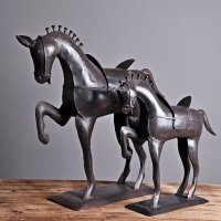 LOHAS印度进口复古铁制卧莫尔战马 黑色 摆件 家居饰品 客厅摆件LXI-14050