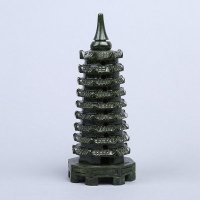 中式18公分塔(青）玉石风水摆件 青色招财镇宅辟邪化煞开业家居办公室风水摆件 A9