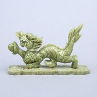 中式旧18单龙（青）玉石风水摆件 青色招财镇宅辟邪化煞开业家居办公室风水摆件 A16
