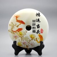 集美精品时尚家居饰品天然玉扣和现代工艺完美结合玉扣-“鸿运当头”字工艺品摆件