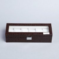 高档时尚皮革长六格表盒 咖啡色鳄纹手表收纳盒 YPX-03