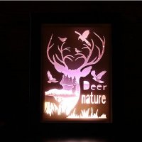 3D画框纸雕灯017-Deer nature