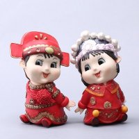 中式创意唐装金童玉女（红）树脂婚庆 结婚礼物喜娃一对郎才女貌 1059A
