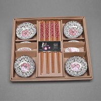 4人份12件套田园碎花套装餐具 筷子小碟子筷架婚庆回礼盒乔迁年会礼物RP-FS003B