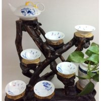 7头荷花（马蹄壶）手绘青花瓷茶具