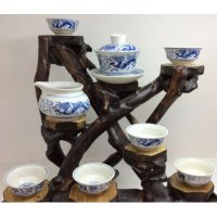 8头龙（盖碗）仿古手绘青花瓷茶具