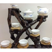 8头月白汝釉莲蓬（盖碗）手绘茶具