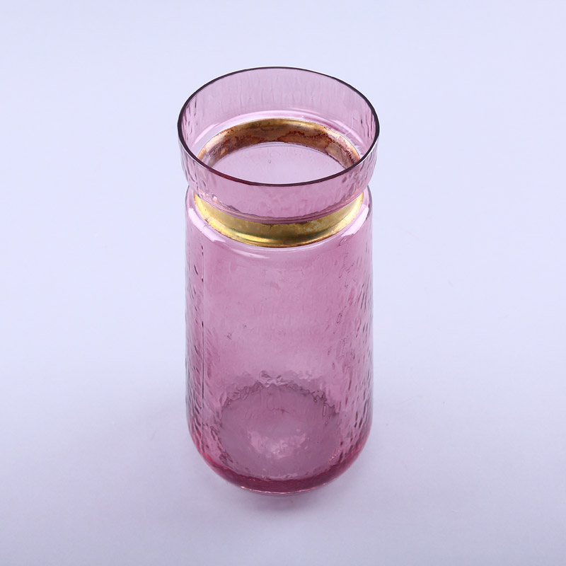 简约粉红色玻璃花瓶花器家居玻璃装饰工艺品YL131