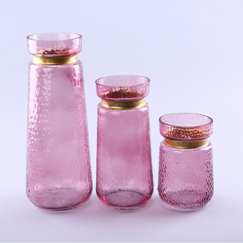 简约粉红色玻璃花瓶花器家居玻璃装饰工艺品YL135