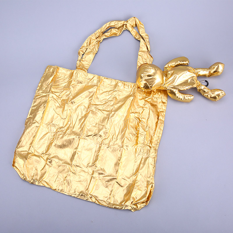 小熊收藏式环保袋 时尚简约金色便携环保袋可爱公仔包包 GY104