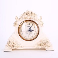 欧式复古时光坐钟树脂时钟 白色艺术纹样坐钟装饰品 家居样板房装饰工艺品摆件 LS210