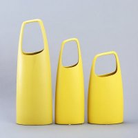 现代中式时尚陶瓷花瓶三件套 黄色手提花瓶家居装饰花器摆件 SS02