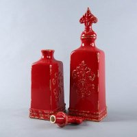 简约创意装饰瓶摆件两件套 红色美式浮雕盖瓶家居摆设装饰品摆件 SS048
