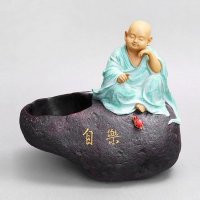 中式禅意空间小沙弥盆栽摆件 平安纳福创意禅意自乐装饰摆件 盆栽摆设家居实用礼品 HN945B