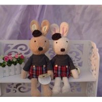 砂糖兔公仔玩具娃娃红格带帽