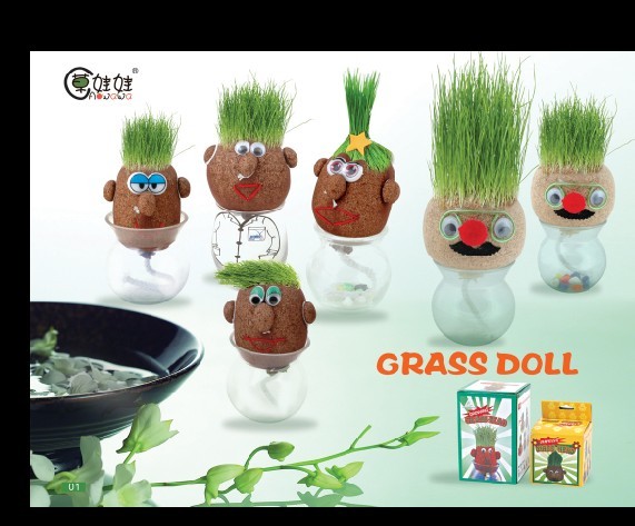 田园创意草头娃娃自动吸水造型娃娃绿色小盆栽2