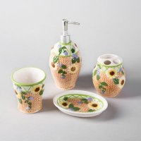 太阳花卫浴套装陶瓷四件套 乳液瓶口杯牙刷架肥皂盘新婚礼物