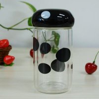 简约时尚双层高硼硅隔热可爱黑白蘑菇造型杯玻璃杯200ML