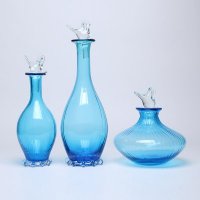 欧式小鸟装饰瓶 小鸟香水瓶 精油瓶 小鸟瓶塞玻璃瓶 蓝色手工玻璃小鸟装饰品HL1228BU