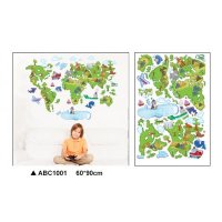 卡通绿色世界地图儿童房装饰贴画