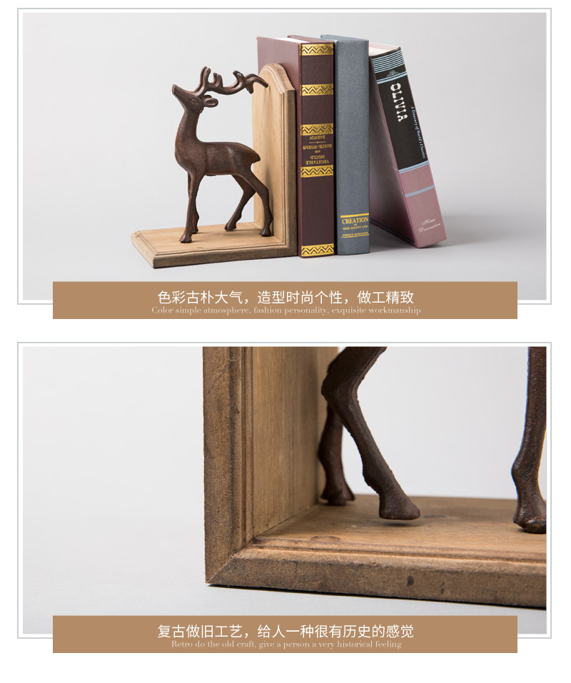 欧式简约木制小鹿书靠动物书立摆件工艺品 A650735