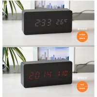 时尚创意木头带温度计电子显示钟 桌面床头装饰时钟